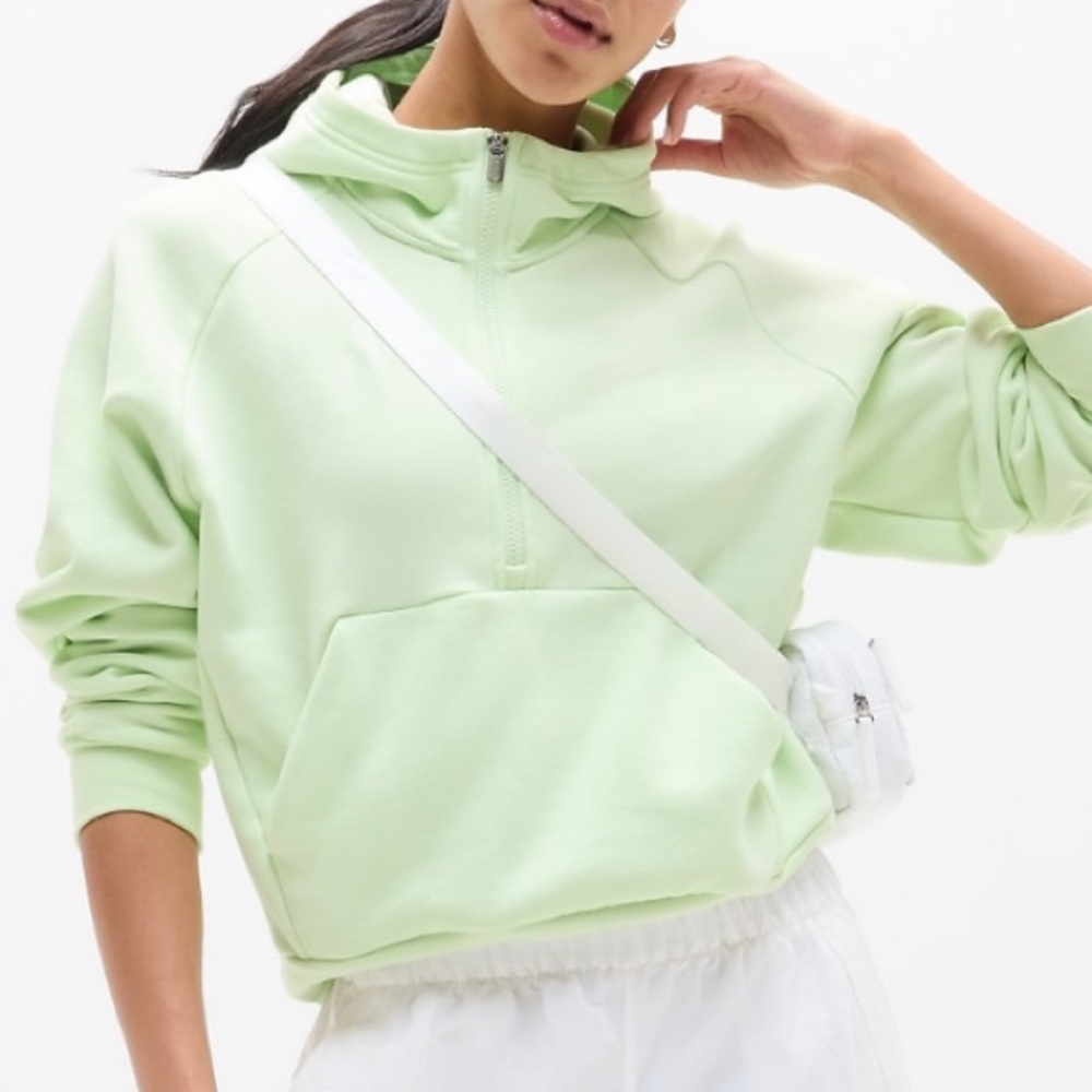 Athleta Forever Fleece 1/2 Zip Hoodie, Honeydew, S